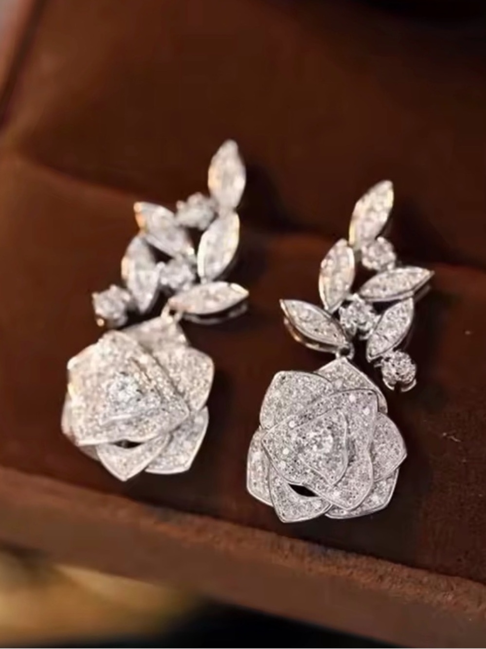 Elegant Silver Floral Drop Earrings with Crystal Accents